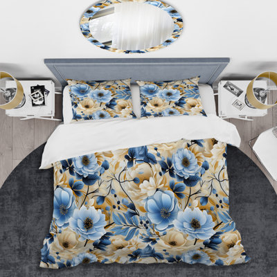 Ensemble de housse de couette à motif floral blanc et bleu Bliss