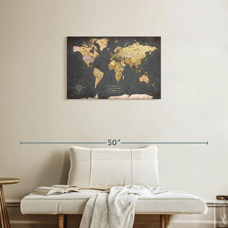 Carte du monde personnalisée «I Push Pin» personnalisée,  H 20 po x l 30 po, Oui