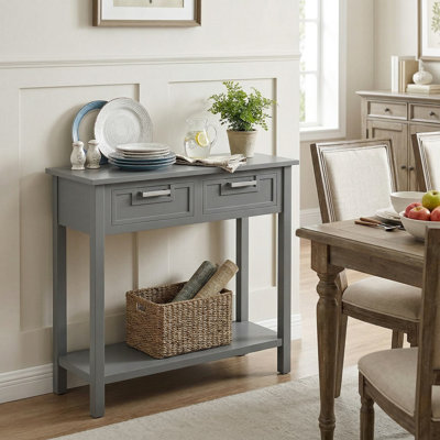 Slim Hallway Console Table With Storage Drawers And Open Display Shelf For Entryway Living Room Foyer