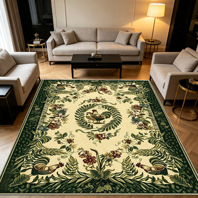 Tapis 1PC à motif floral et à motif de coq pour le salon, doux et confortable, adapté à toutes les saisons, facile à entretenir, lavable à la machine, tapis de ferme sous la table convenant à la salle à manger
