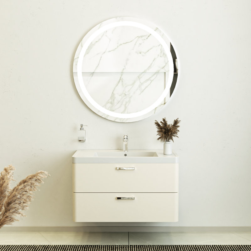Meuble-lavabo sur pied simple avec plateau en céramique avec miroir 30 po Jakkele, Beige