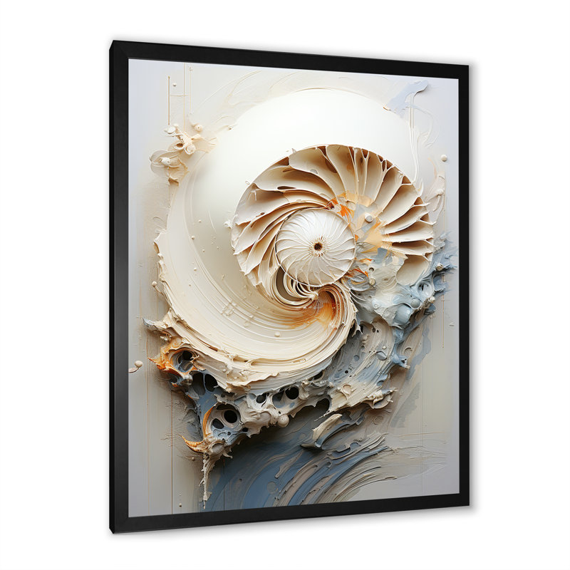 Art abstrait sur toile, "Nautilus", H 32 po x l 16 po x P 1 po, Cadre simple noir