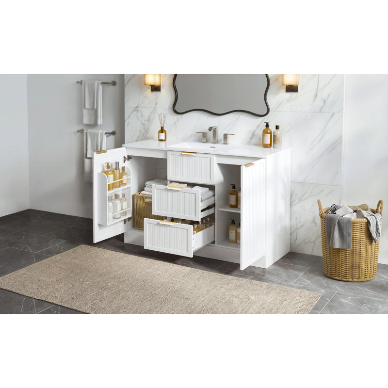 Vanities(Must include both Vanity Cabinet and Sink), 47.8 Inch White MDF Modern Bathroom