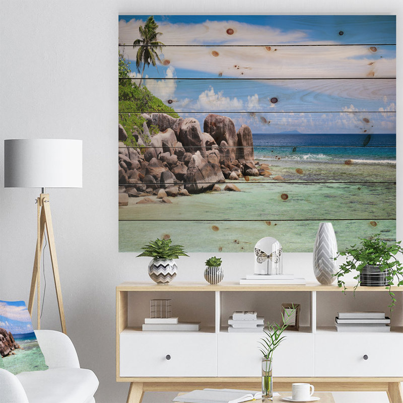 « magnifiques seychelles de la côte rocky coast »-impression, H 15 po x l 20 po x P 1 po, Bois