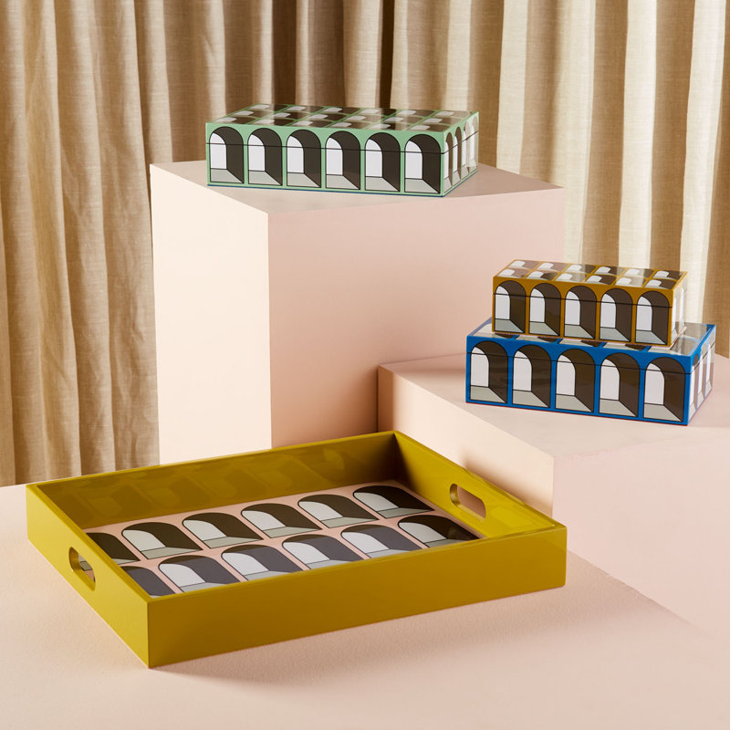 Arcade Lacquer Decorative Box, 2.5" H x 8" W x 4" D, Yellow