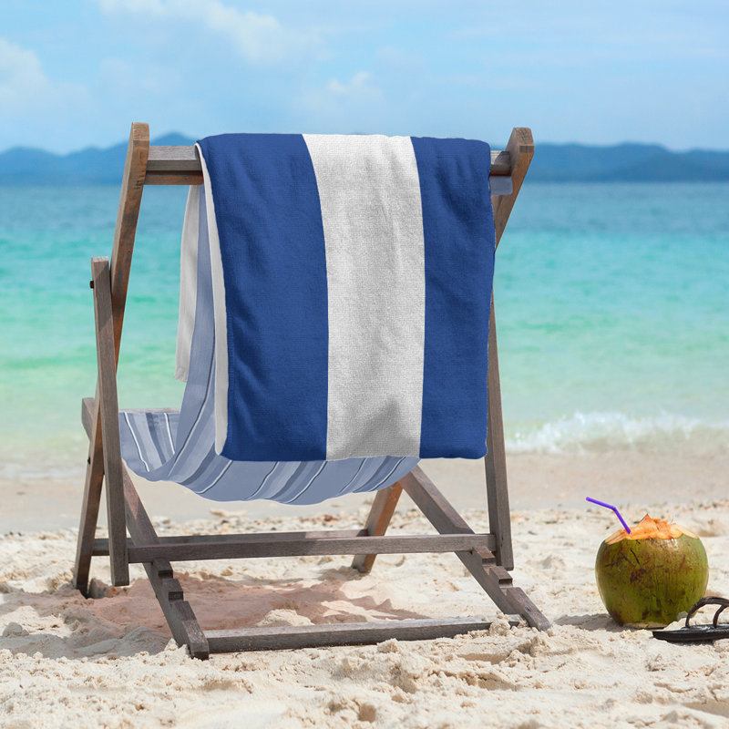 Lightweight Beach Towel, Poly/Cotton, Royal Blue/White/Royal Blue