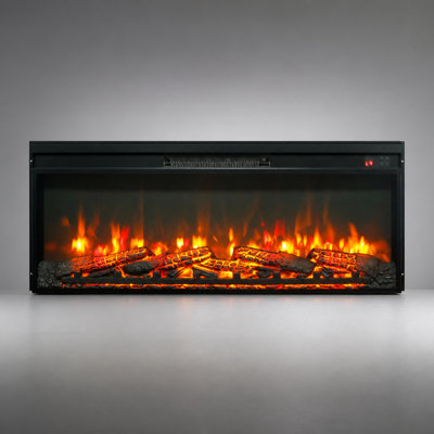 42 Inch Ultra Thin Electric Fireplace Insert with Realistic Flame and Log Set, Remote Control, Timer, and Overheating Protection