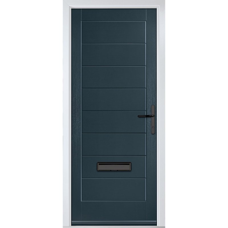 Crystal GRP Front door Monza Solid Blue 890mm x 2090mm Open in Left hand No Glass, Left, 89mm x 209mm, Anthracite Grey