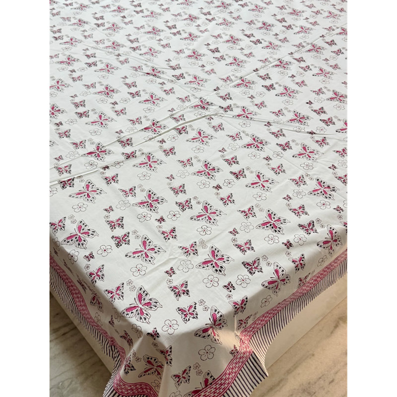 Ensemble de draps en coton rose imprimé à la main avec taies d'oreiller