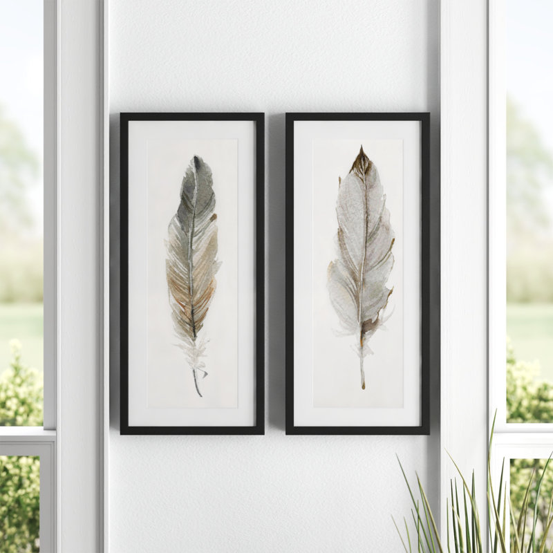 " Neutral Feather I " 2 - Pieces Painting Print