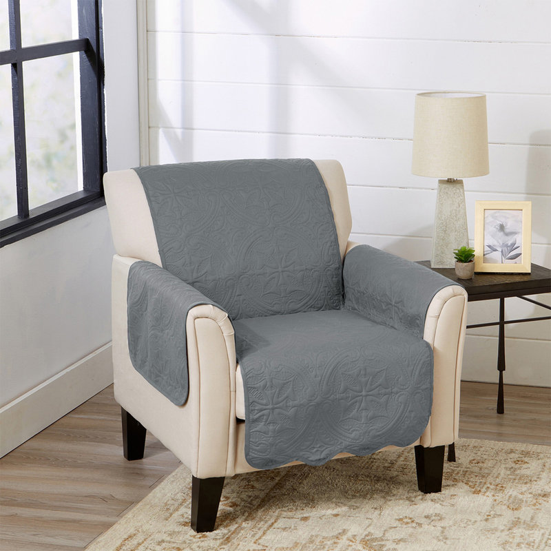 Medallion Reversible Chair Pet Furniture Protector Slipcover, Mirage Gray / Flax