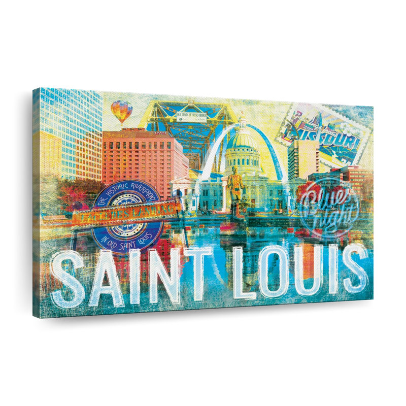 Saint-Louis, repères grunge sur toile, H 26 po x l 39 po x P 1,25 po