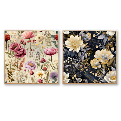 Aya - Ensemble de 2 collages floraux carrés