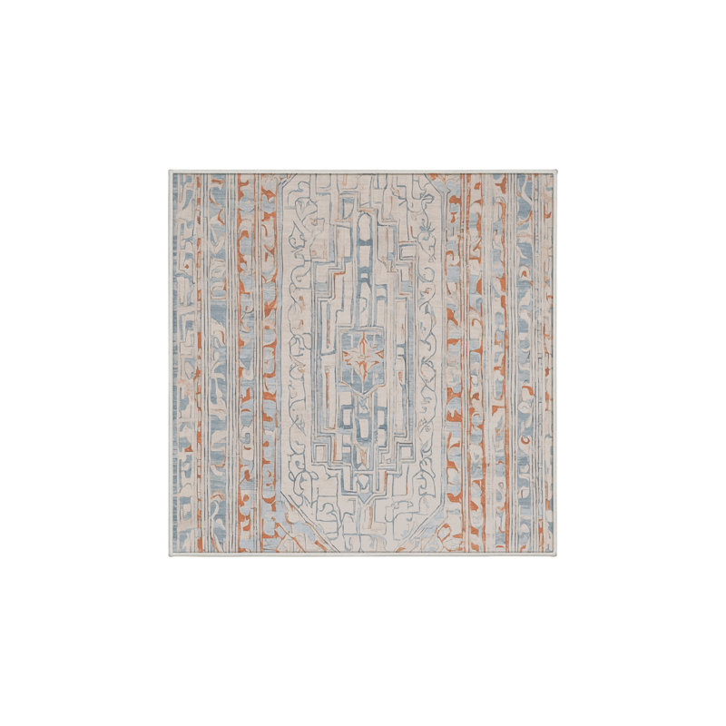 Machine Washable Beige Area Rug, Square 3'