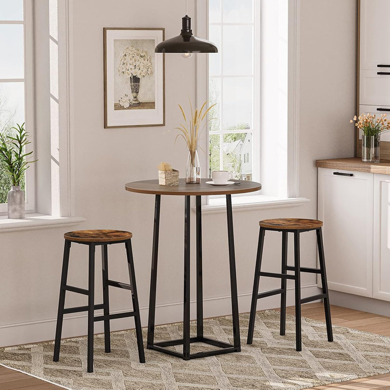 Tabourets de bar, ensemble de 2 chaises de bar rondes avec repose-pieds, tabourets de bar de cuisine de 24,4 pouces, tabourets de bar industriels, assemblage facile, pour la salle à manger, cuisine, brun rustique.