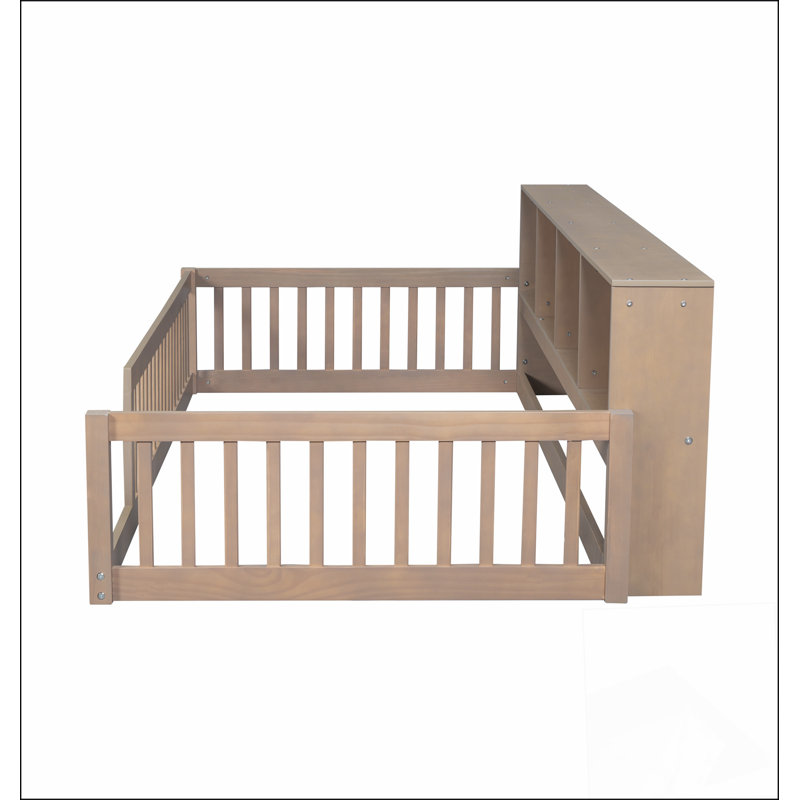 Lit simple en bois de taille très grand avec armoires de rangement spacieuses et ports USB pratiques, brun, Brun
