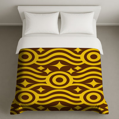 Yellow Brown Geometric Waves Duvet Covers