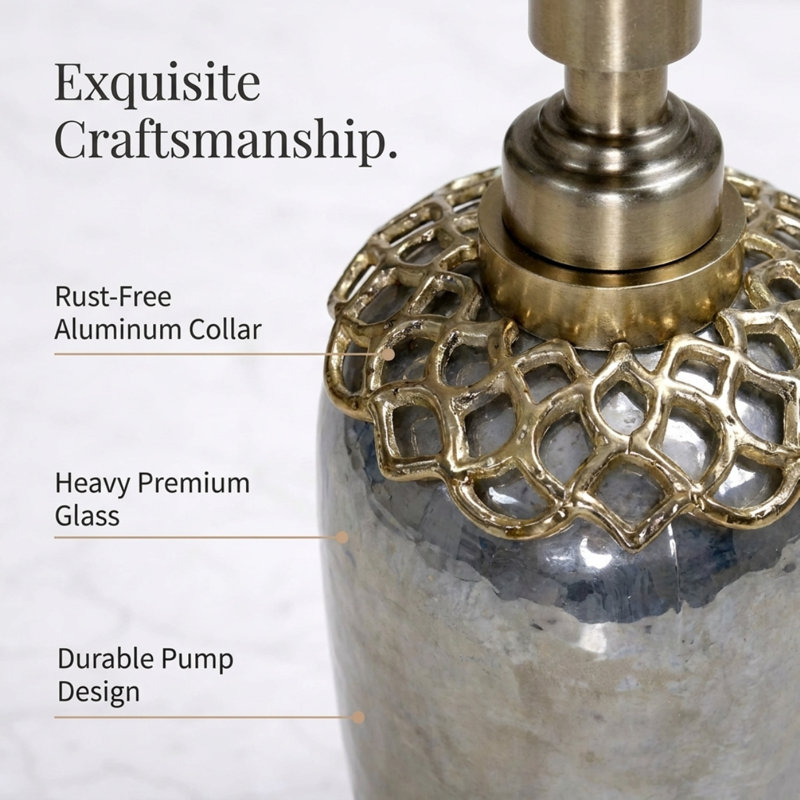 Arabesque Collection Brass and Glass Soap Dispenser Elegant Bathroom Accessory or Christmas Gift