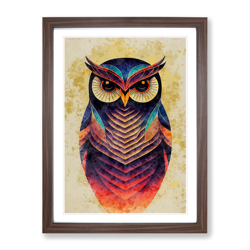 Owl In Watercolour No.2 Framed Print, 46cm H x 34cm W x 2cm D, Walnut