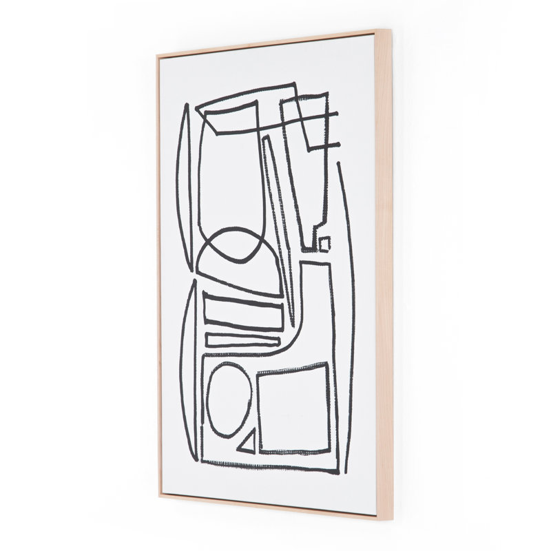 Large Abstract Black and White Canvas with Natural Wood Frame