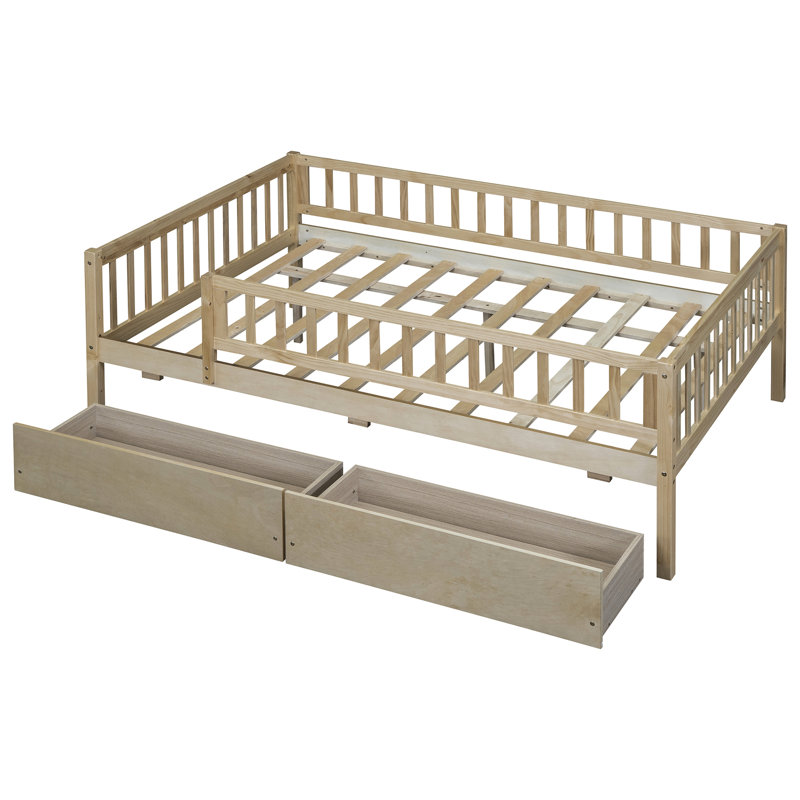 Full Size Daybed In Natural Wood With Storage Drawers - Strong Pine Frame Optimize Space Use As Bedroom Or Living Room Item Simple Assembly Steps Two Construction, Saving Feature, Multi-Purpose For &