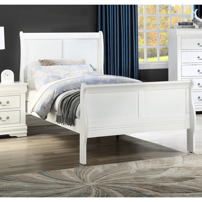 Lit simple en bois massif blanc pour chambre à coucher, style, pieds de support, anglais, conception de base requise, indispensable