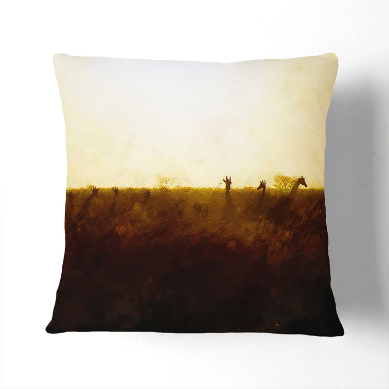 Giraffes at Sunset Painting Cushion with Filling, 40cm H x 40cm W x 15cm D