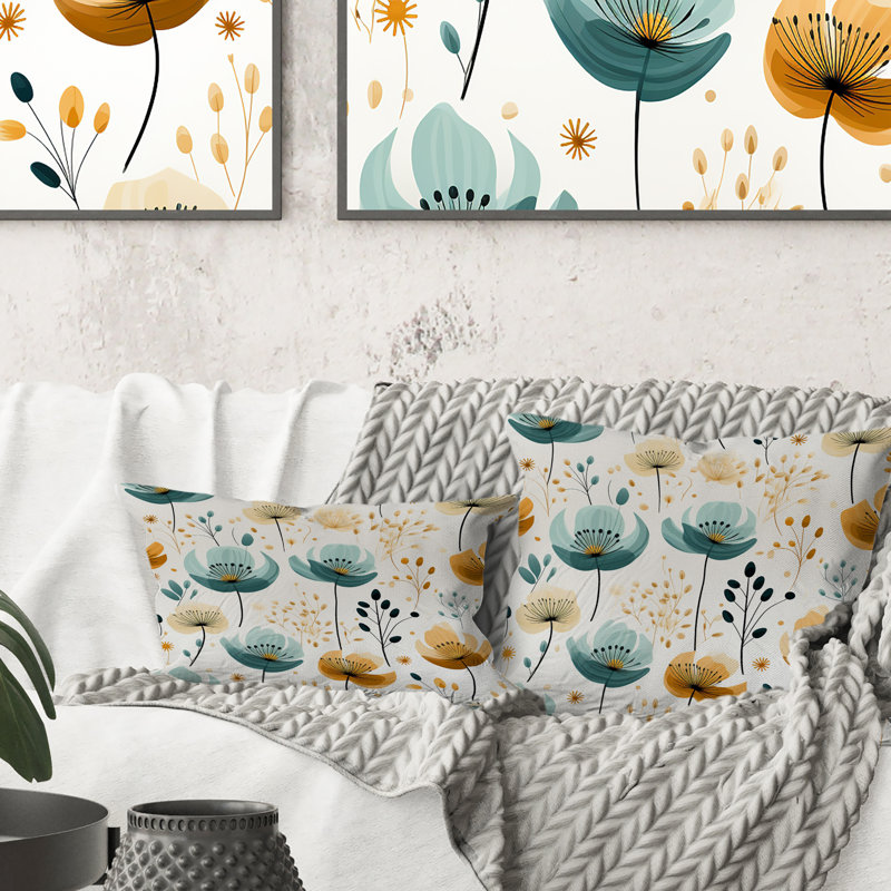Minimaliste vert et jaune à motif floral Botanics - coussin à imprimé floral
