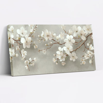 Cherry Blossom Floral Pattern Canvas Wrapped Wall Art Oil Painting Print Set Of 1