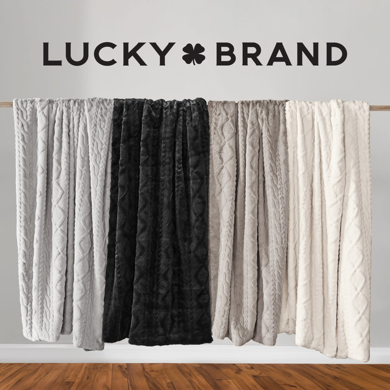 Tan Embossed Cable Faux Fur Throw Blanket 50" x 70"