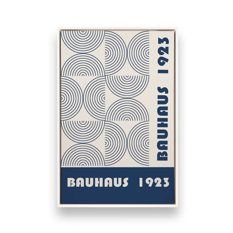 Bauhaus 1923, toile tendue bleu marine, H 18,75 po x l 12,75 po x P 1,75 po, Cadre flottant blanc opaque