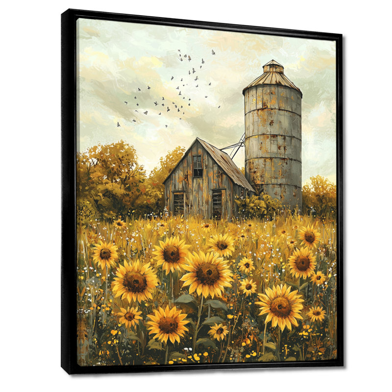 «Sunflowers», art mural encadré, H 20 po x l 12 po, Reproduction avec cadre flottant, Noir