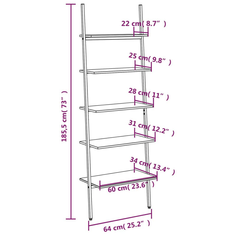 Casselton 185.5cm H x 64cm W Manufactured Wood;Steel Ladder Bookcase, Brown/Black
