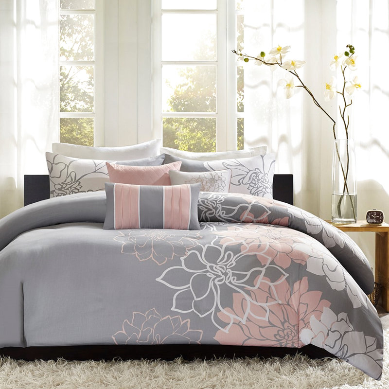Housse de couette à motif très grand / très grand pour très grand lit 6 pièces, coton à motif floral, coussins décoratifs avec fermeture à boutons, literie lavable à la machine, détails, lavage infroissable, couleurs variées