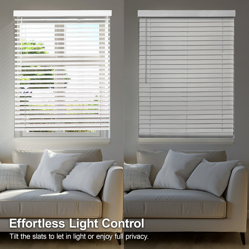 Cordless 2" Inch Faux Wood Blinds with Valance - Horizontal Venetian Blinds - Light Filtering and Room Darkening, 70"W x 60"L
