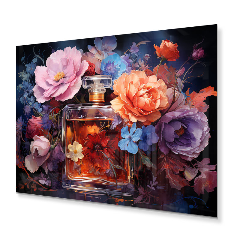 Floral Parfum Vibrant Elegance I - Décoration murale mode en métal, H 30 po x l 40 po x P 1 po