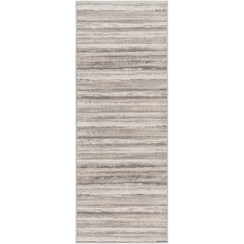 Behan Striped Medium Gray/Tan/Camel Rug, Runner 2'7" x 7'3"