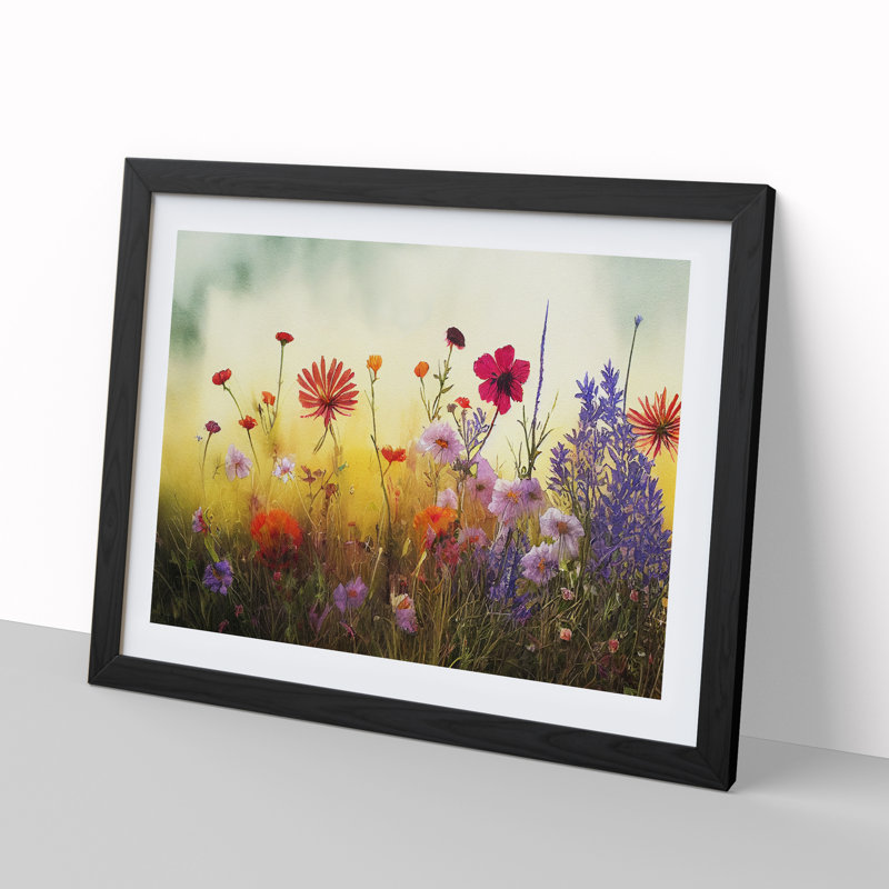 Impressive Wildflowers Floral - Single Picture Frame Print, 46cm H x 64cm W x 2cm D, Black