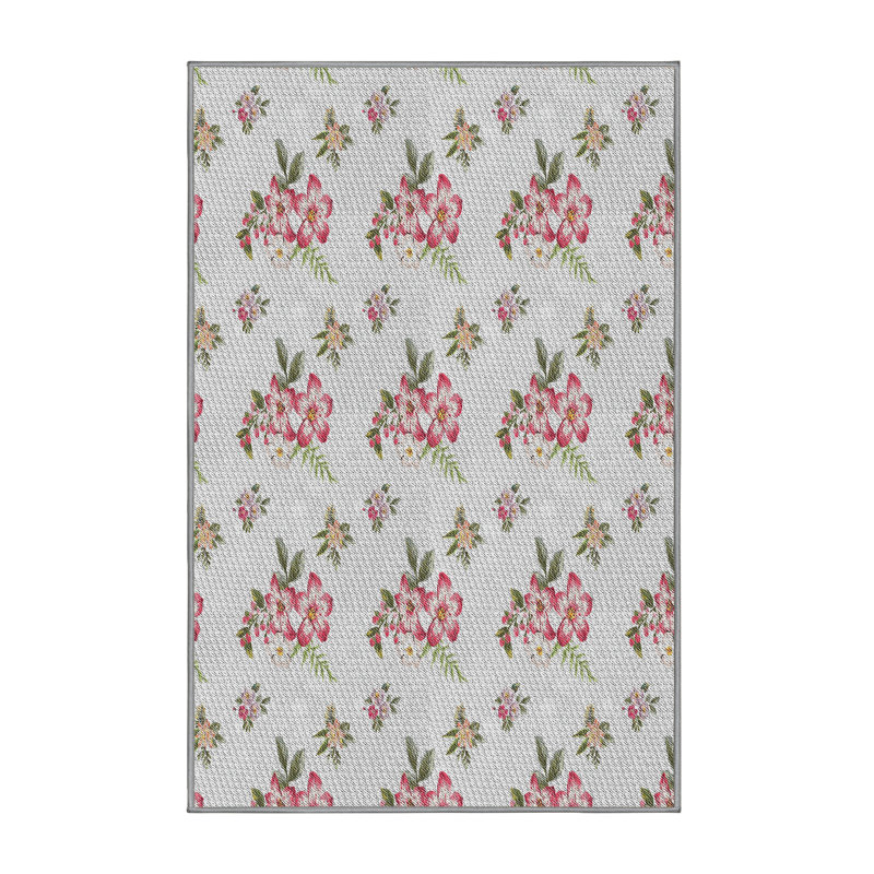 Tapis beige/rouge/vert tissé à la machine, Rectangle 5 pi x 7 pi