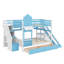 Lit superposé double au-dessus de double, lit superposé de style château avec 2 tiroirs et 3 tablettes, lit superposé en bois massif avec glissière et escalier de rangement-166395222