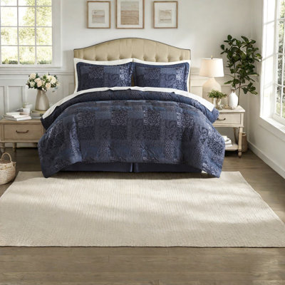 Luxurious King Bedding Sets, Polyester Comforter In Navy, Modern Style For Home