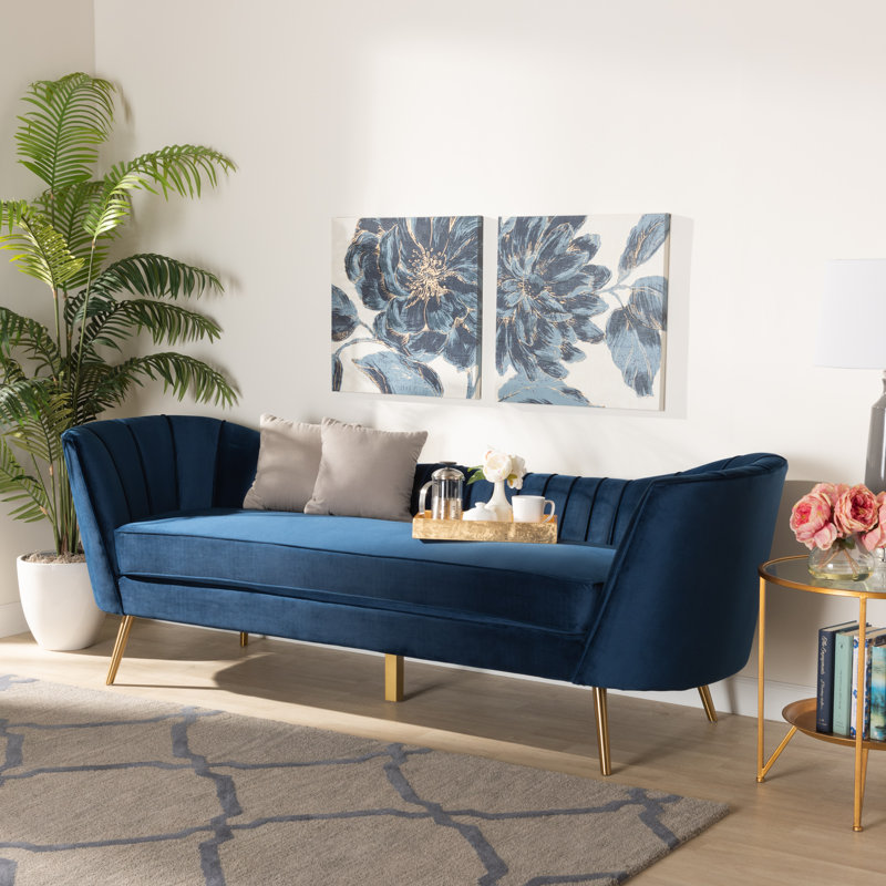 3 Seater Velvet Sofa, Navy Blue