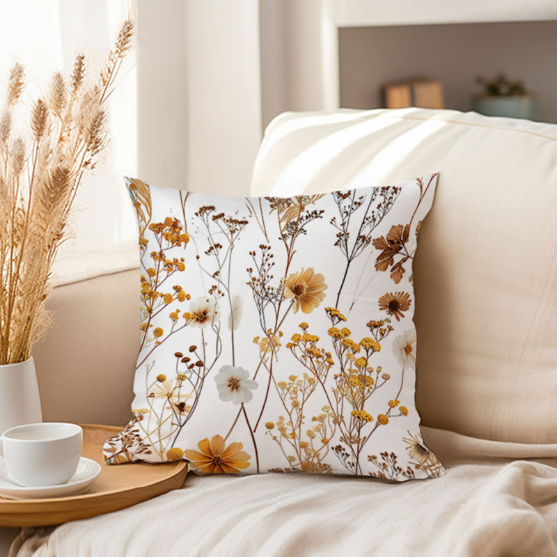 Botanical Fall Wildflower Pattern V Cottage & Cottagecore, 16"H x 16"W