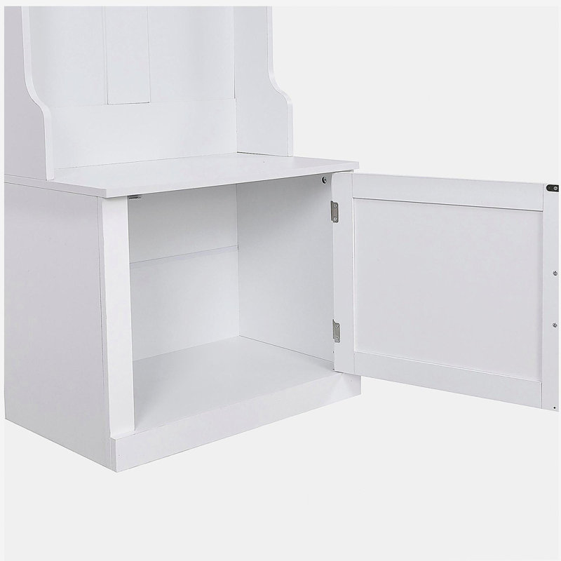 Arbre d'entrée large avec rangement et banc, banc d'entrée multifonctionnel 4-en-1 avec portemanteau et casiers à chaussures, mobilier pratique pour le couloir, blanc