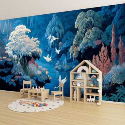 Papier peint adhésif auto-adhésif moderne pour la chambre à coucher avec jardin botanique éthéré L 69 po x l 96 po Peel and Stick