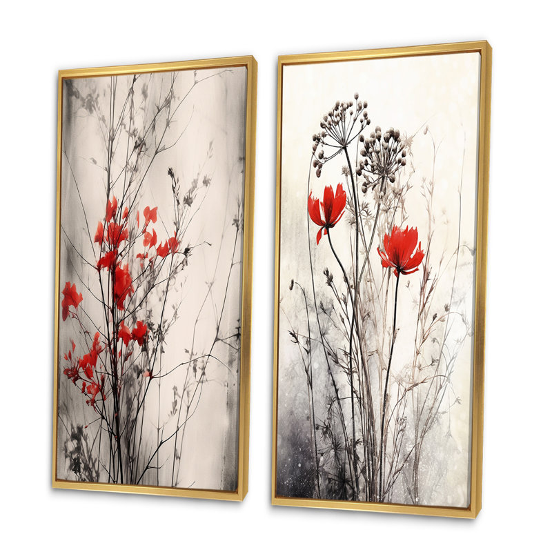 2 pièces sur toile - Red Gray Herb Garden, H 32 po x l 32 po, Encadrement doré