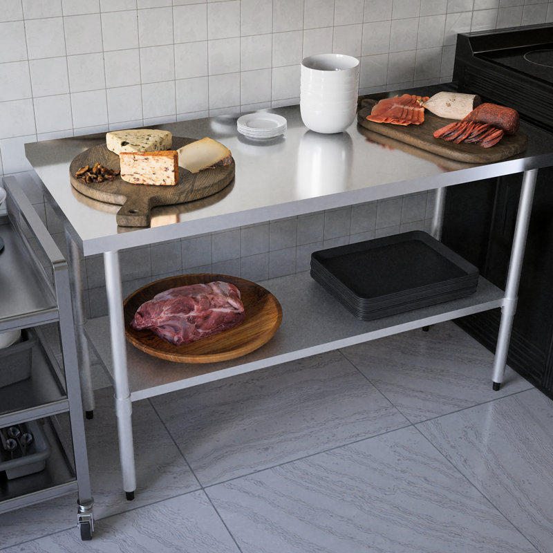 Table en acier inoxydable 24 * 60 - Capacité de poids élevée sous la tablette réglable pour la maison, l'atelier et le garage