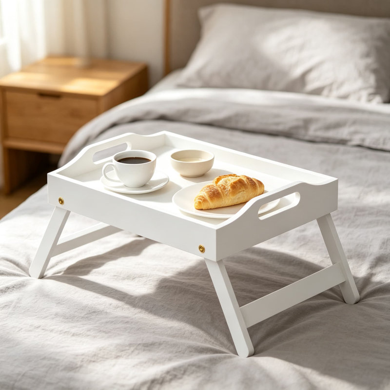 Plateau de lit pliable en bambou avec pieds pliables, idéal pour manger, utiliser un ordinateur portable, lire ou servir au lit, sur le canapé ou lors d'un pique-nique en plein air - Bois naturel