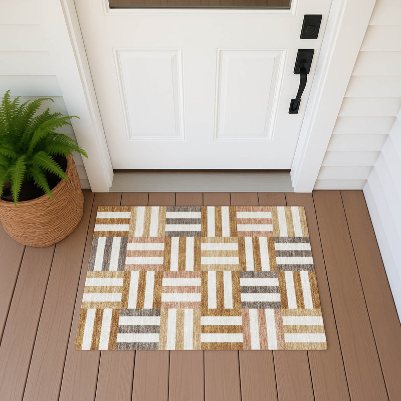 Machine Washable Indoor/Outdoor Aten ACN2332 Geometric Rug, Rectangle 1'8" x 2'6"