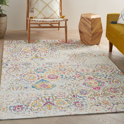 Tapis mauve / rose / bleu à motif damassé fuchsia Hassler